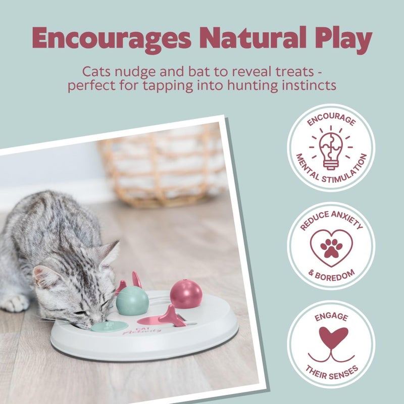 Trixie Cat Activity Flip Board â€“ 4-Module Treat Puzzle Enrichment Toy for Mental Stimulation & Slow Feeding â€“ Interactive Cat Toy for Indoor Cats â€“ Berry/Gray, 9 x 9 x 2.5 in - Image 2